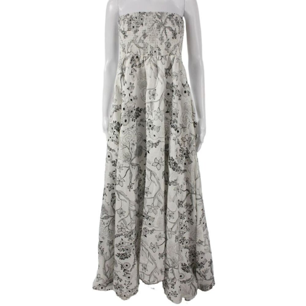 Michelle Farmer Women Maxi Dress White Linen Off Shoulder Sleeveless Size L